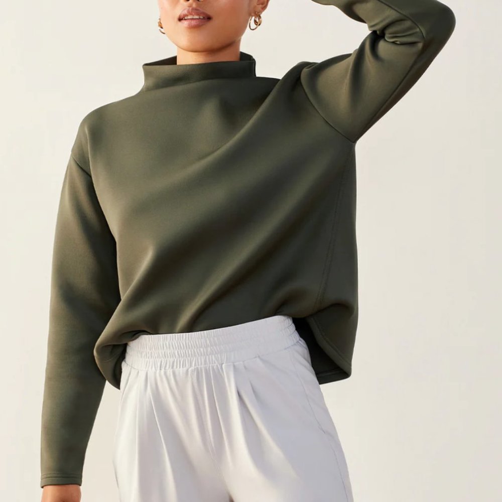 ADAY Like A Boss Pullover Mock Neck Moss Olive Green Small S